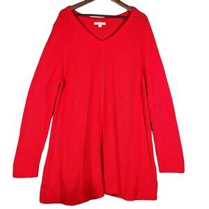 Woman Within Pullover Sweater Women 18/20‎ Red Knit Long Sleeve V Neck R84